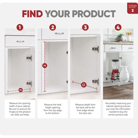 Step-by-step guide for measuring cabinets for Heavy Duty Chrome Wire Pullout Cabinet Organizer Slick Glide Basket For Pots Pans And Lids Hella Organized Kitchen Storage Upgrade Durable Sliding Drawer Divider Tray System.