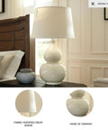 Cream Ceramic Table Lamp With Fabric Shade, Double Gourd Base, 3-Way Switch, UL Listed on bedside table in cozy bedroom