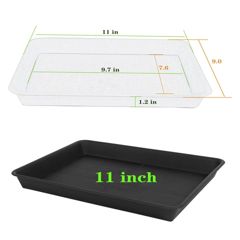 Heavy Duty Plant Drainage Saucers 2 Pack Rectangular Seed Starter Trays 11x9 Inch Plastic Drip Trays with dimensions