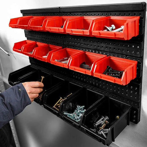 30 Compartment Wall Mounted Tool Organizer Bins Set For Tools, Hardware, Craft Supplies, Nuts And Bolts, Office Essentials, Blackred Finish