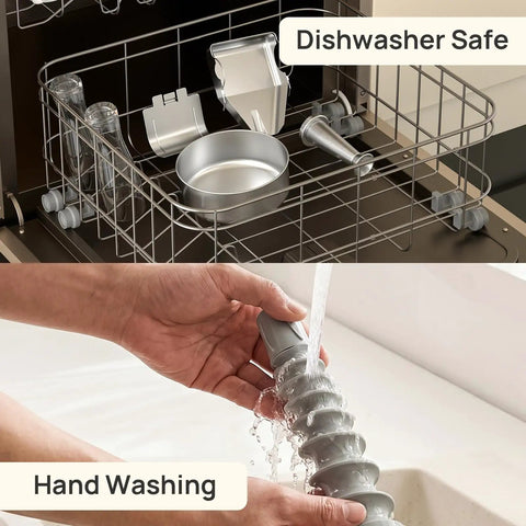 Dishwasher safe parts of Arinoo Electric Tomato Strainer Juicer Maker Machine and hand washing demonstration.