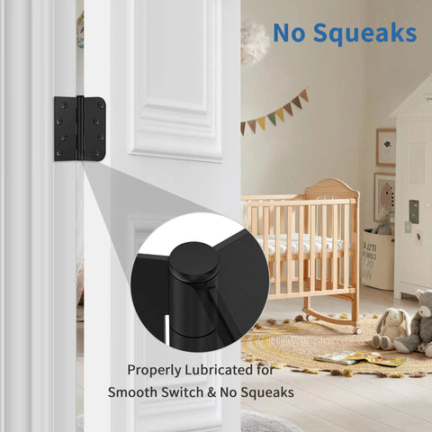 3 Pack Matte Black Door Hinges 4 Inch With Heavy Duty Iron Frame Including Installation Screws For Exterior Entry Doors close-up showing smooth operation and properly lubricated design.