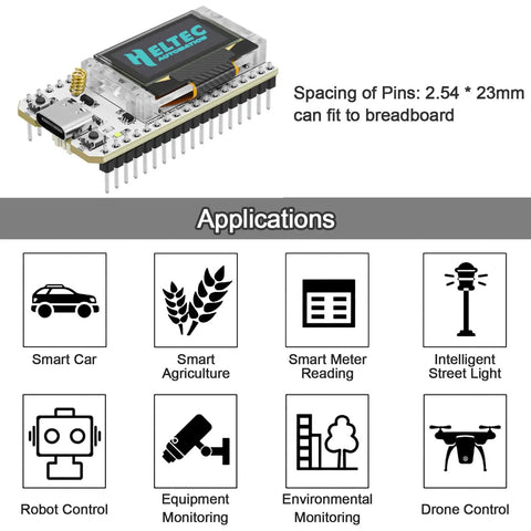 ESP32 LoRa V3 Development Board With 3000mAh Battery And 915MHz Antenna, 0.96 Inch OLED, applications visual