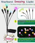 Solar Starburst Garden Lights Set Of 4 That Sway With The Breeze Color Changing RGB Outdoor Decor for Yard, Patio, Pathway