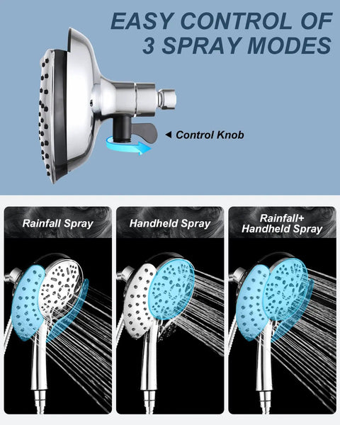 2 In 1 Shower Head System With Overhead Rainfall And Handheld High Pressure 9 Spray Patterns Magnetic Head Hose display