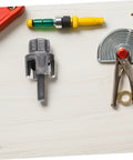 Ciieeo 3 Piece Pipe Threader Kit For Pvc Plumbing featuring a cutter head and level tool laid on a wooden surface.
