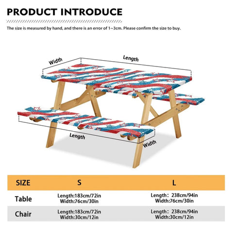 US 250 Years Picnic Table Cover With Bench Covers Waterproof Fitted Edges And Elastic Edges For Rectangle Tables sizing chart