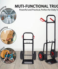 Folding Flatbed Hand Truck With Telescoping Handle Two Wheel Portable Dolly Cart Heavy Duty Utility Cart For Home And Commercial Use 220 Lb Capacity Easy Fold To Store Quiet Ride Stable On Rough Surfaces shown upright and folded