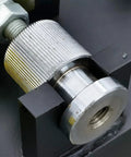 Close-up of a heavy duty electric rebar bender machine knob, showcasing steel materials and precision design for bending control.