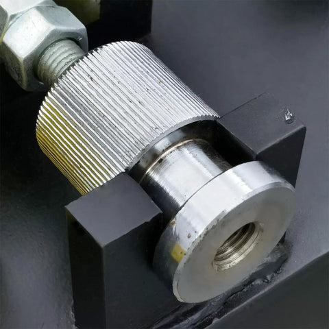 Close-up of a heavy duty electric rebar bender machine knob, showcasing steel materials and precision design for bending control.