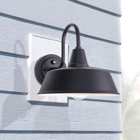 Dusk To Dawn 10 Inch Gooseneck Outdoor Wall Light Black Exterior Barn Light Fixture With White Accent Farmhouse Porch Sconce Photocell Sensor Auto On Off For House