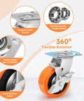 Heavy Duty Industrial Casters With Upgraded Thickened Bracket, 5 Inch Plate Swivel Caster, Polyurethane Wheels, Rust Resistant