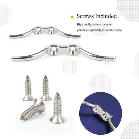Beefy SUS316 Stainless Steel Marine Rope Cleats Set Two And A Half Inch Deck Cleats Four Pack with screws for boats and kayaks
