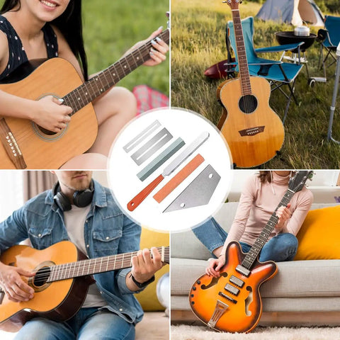 Luthier Tool Kit For Setup With Fret Crowning File Stainless Steel Fret Rocker Fingerboard Guard Protectors And Grinding Stones