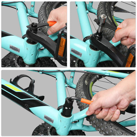 Using Bike Crank Puller Set 4 In 1 With Crank Extractor Bottom Bracket Remover 16mm Spanner Wrench on bicycle crank arms