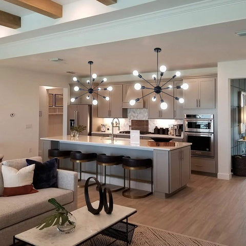 Modern kitchen with Matte Black Sputnik Chandelier With 12 Lights Adjustable Modern Ceiling Fixture For Dining Room