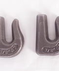 Two Three Eighths Inch Weld On Forged Clevis Grab Chain Hooks Grade 70 Heavy Duty Beefy Workhorse in rust-resistant steel.