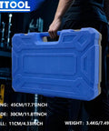 Person carrying a blue case containing Brake Pressure Tester Universal Gauge Kit 0 To 3500 PSI ABS Hydraulic Oil Pressure Gauge.