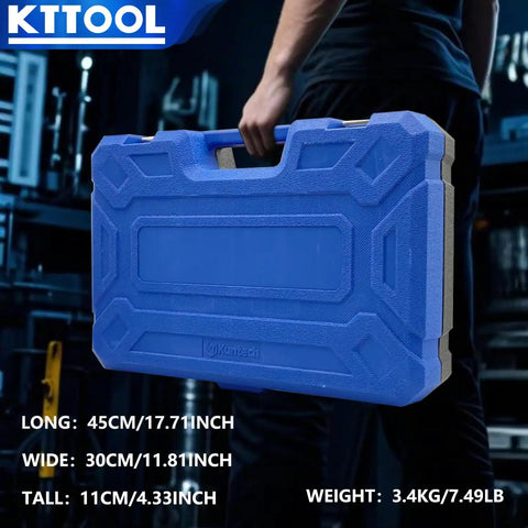 Person carrying a blue case containing Brake Pressure Tester Universal Gauge Kit 0 To 3500 PSI ABS Hydraulic Oil Pressure Gauge.