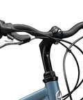 Close-up of handlebars and brakes of Hybrid Adventure Bike For Adults, 21 Speed 700c Aluminum Frame With Suspension Fork