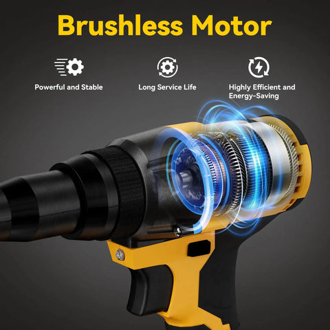 Brushless motor of Cordless Rivet Nut Tool Kit 20V Battery Compatible Tool Only with Ergonomic Grip shown in action