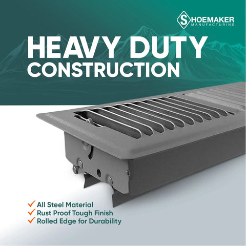 Heavy Duty Boss Grade 4x12 Floor Register Storm Gray Metal Vent Cover for Home Floors, shown with durable steel construction.