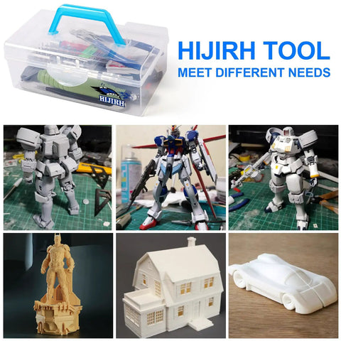 108 Piece Model Tools Kit For Modelers And Hobbyists, plastic box with tools and model building projects displayed