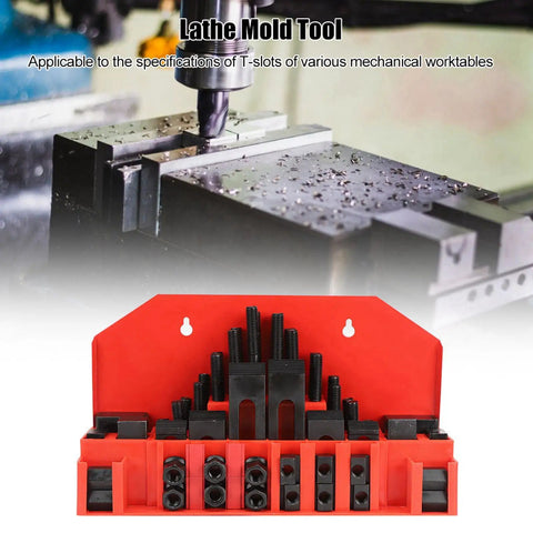 58 Pcs T Slot Clamp Kit Set for Lathe and Milling Machines, red case with assorted clamps and bolts, close-up