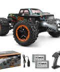 All Terrain 1:16 RC Truck With Dual 7.4V 1000mAh Batteries, Waterproof 4x4 High Speed Up To 36kmh, shown with controller and batteries