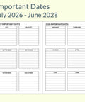 A5 Calendar Planner Inserts for Travelers Notebook Two Year Calendar Set July 2026 Through June 2028 Featuring Monthly Pages.