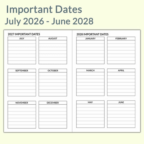 A5 Calendar Planner Inserts for Travelers Notebook Two Year Calendar Set July 2026 Through June 2028 Featuring Monthly Pages.