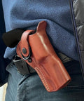 OWB Leather Paddle Revolver Holster With Retention Strap For Pietta 1858 Ace Black Powder 44 Cal 3 Inch Right Hand Quick Draw Brown Genuine Leather Handmade Fit worn on person