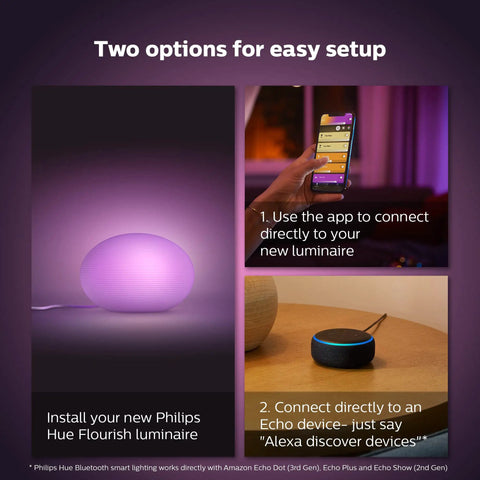 Flourish Smart Table Lamp White With Color Ambiance LED Color Changing Bulb for living room with Hue App and Alexa setup options
