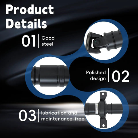 Product details showcasing Heavy Duty Rear Driveshaft Assembly For Honda Cr-V 4x4 Awd 1997 2001, made from good steel, polished design, maintenance-free.