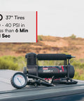 Rock Solid 12V Portable Air Compressor And Tire Inflator For Truck And SUV With Automatic Shutoff and Heavy Duty Alligator Clips for 40 Inch Tires 150 Psi Max Pressure, 37 inch tire gauge.