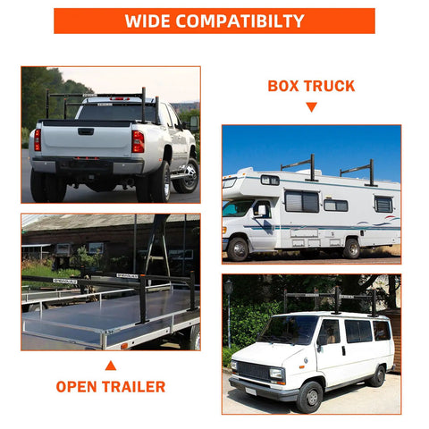 Beefy Aluminum Trailer Roof Ladder Rack Extends From 6 Feet To 8.2 Feet With 800 Lb Capacity, Adjustable Height 21.4 To 33 Inches, Includes Two Straps For Universal Enclosed Or Open Trailers, Heavy Duty Gear For Any Truck Bed, on truck and trailer