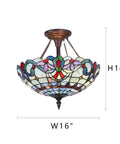 Tiffany Style Stained Glass Ceiling Light Fixture 16 Inch Shade Light Blue Victorian Ceiling Lamp For Your Cozy Home Space 7 lbs