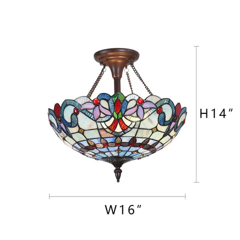 Tiffany Style Stained Glass Ceiling Light Fixture 16 Inch Shade Light Blue Victorian Ceiling Lamp For Your Cozy Home Space 7 lbs