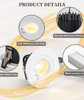 HITOO 3 Inch Motion Sensor Recessed Downlight Light 3000K, White, 2 Pack with LED chip, metal junction box, and durable clips.