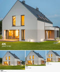Modern house under evening sky showcasing 4K image quality, demonstrating clarity difference with lower resolutions.