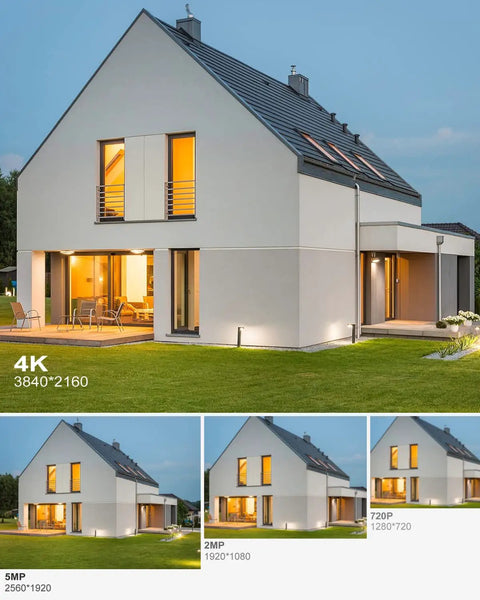 Modern house under evening sky showcasing 4K image quality, demonstrating clarity difference with lower resolutions.