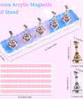 2 Piece Aurora Nail Stand Set for Painting Nails, Magnetic Nail Holder Display With 96 Removable Mounting Tapes, shown with dimensions