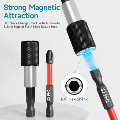 Heavy Duty 35 Piece Impact Driver Bit Set With Storage Case, 28 Magnetic Screwdriver Bits, 3 Hex Countersink Drill Bits, 3 Sockets