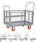 Heavy-Duty 1800 Lb 6-In-1 Foldable Platform Cart With Cage, 360 Degree Wheels, in various configurations, silver color