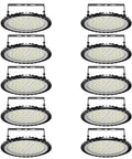 10 Pack 200W UFO LED High Bay Lights With 20000 Lumens 6500K Daylight White Ultra Thin High Bay Fixtures IP65 Waterproof 110V