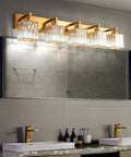 Gold Crystal 5 Light Vanity Wall Fixture Modern Glam Finish E26 LED Ready Bathroom Vanity Light with Dimmable Bulbs 36 Inch