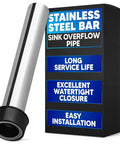 Stainless Steel Bar Sink Overflow Pipe 7.48 Inches Long With Chrome Finish Built To Last Kitchen And Bathroom Drain Stopper