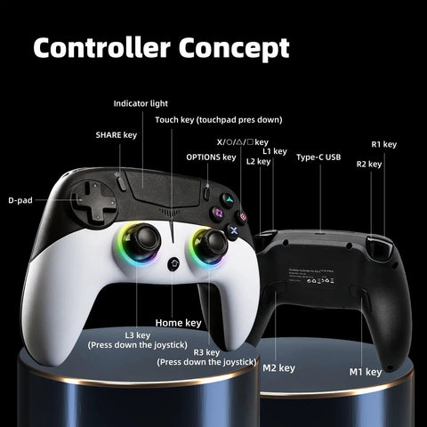 Wireless Game Controller For PS5 PC iOS Mac Android And Steam Deck With Dual Vibration 6 Axis Motion Turbo Button RGB lighting display