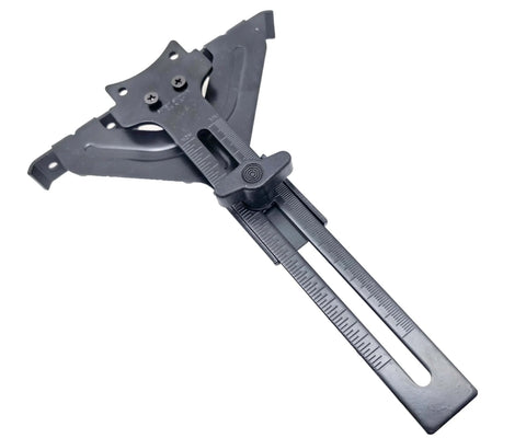 Precision Edge Guide For Fixed Base Router With Adjustable Design, steel construction, shown from top view with measurement scale