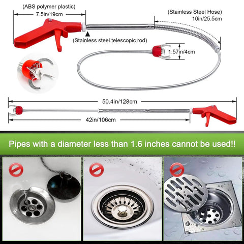 51 Inch Toilet Auger Snake With Four Claw Grabber For Toilets And Drains, Flexible Clog Remover Fits 1.6 Inch Or Larger Pipes, Surface Safe Design For Quick Unclogging